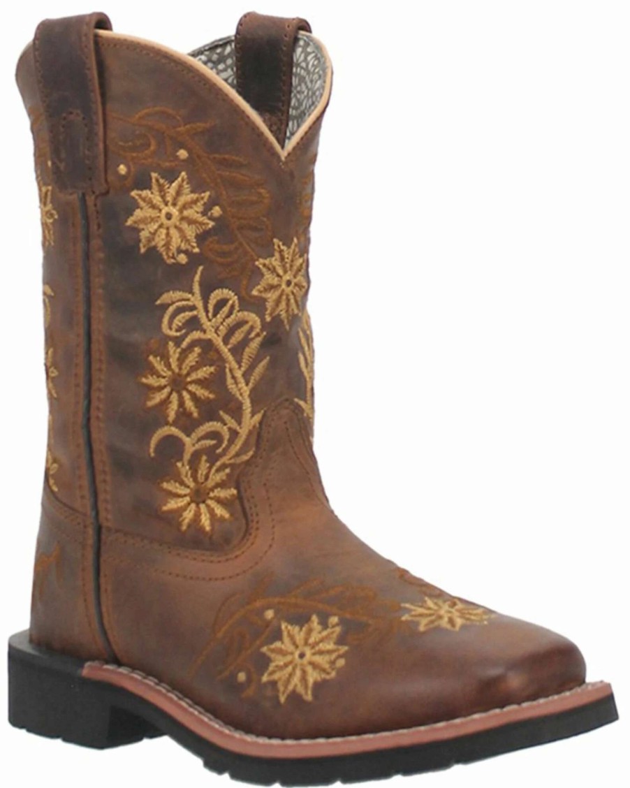 Boot * | Dan Post Girls' Gardenia Floral Embroidered Western Boots Broad Square Toe