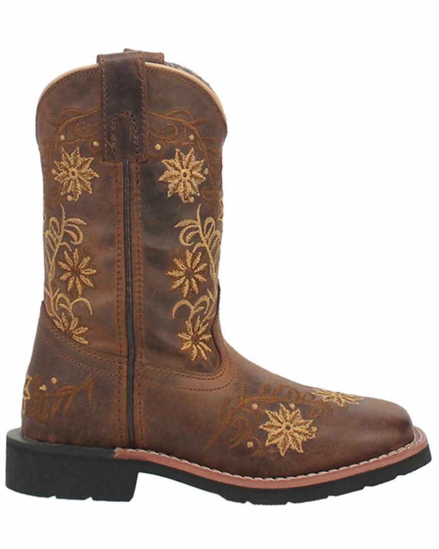 Boot * | Dan Post Girls' Gardenia Floral Embroidered Western Boots Broad Square Toe