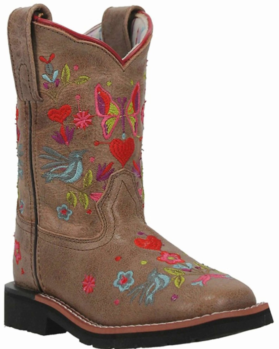 Boot * | Dan Post Girls' Embroidered Western Boots Broad Square Toe Taupe