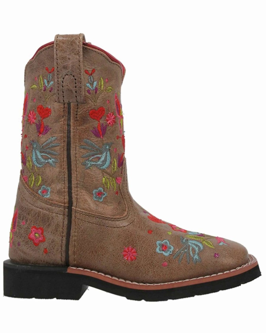 Boot * | Dan Post Girls' Embroidered Western Boots Broad Square Toe Taupe