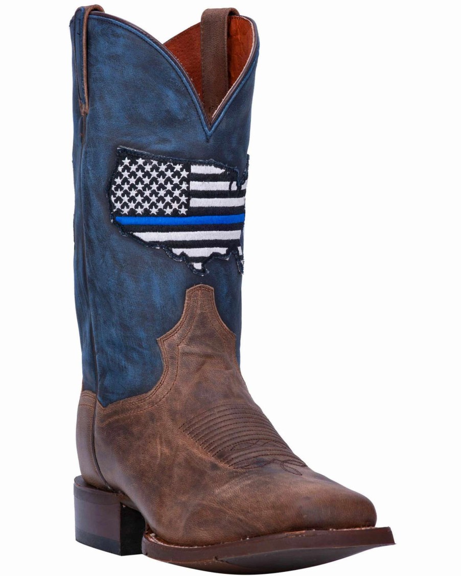 Boot * | Dan Post Men'S Thin Blue Line Flag Patch Cowboy Boots Square Toe