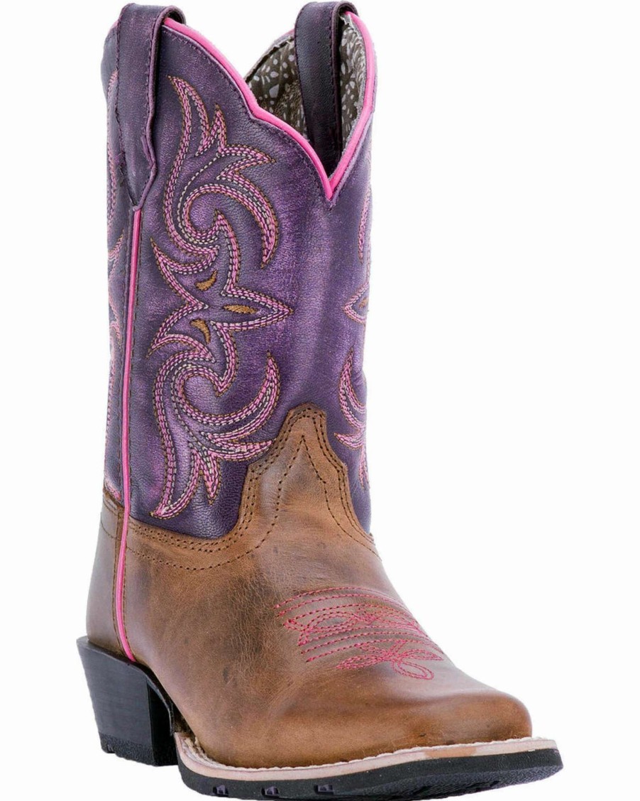 Boot * | Dan Post Youth Girls' Majesty Brown/Purple Western Boots Square Toe