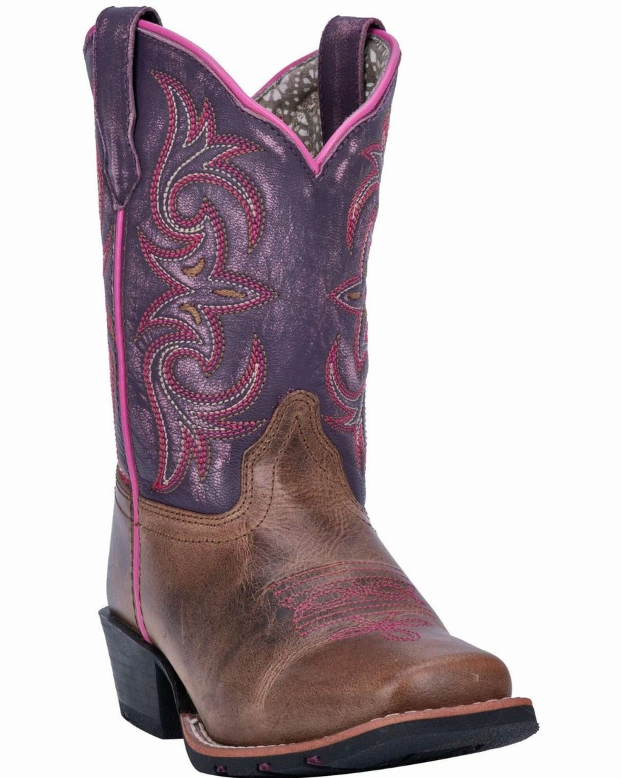 Boot * | Dan Post Girls' Majesty /Purple Western Boots Square Toe Brown