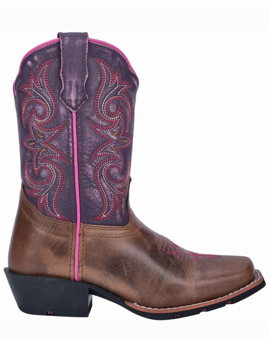 Boot * | Dan Post Girls' Majesty /Purple Western Boots Square Toe Brown