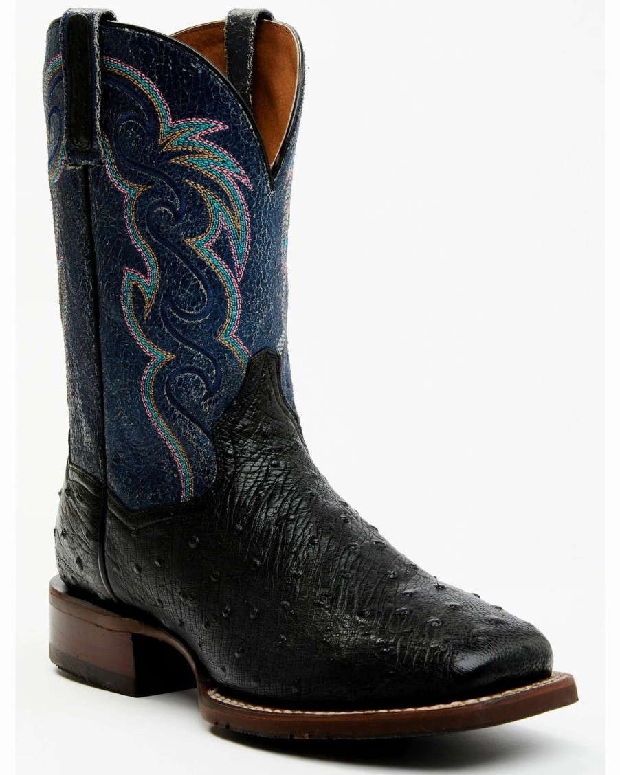 Boot * | Dan Post Men'S Exotic Full-Quill Ostrich Western Boots Broad Square Toe Black