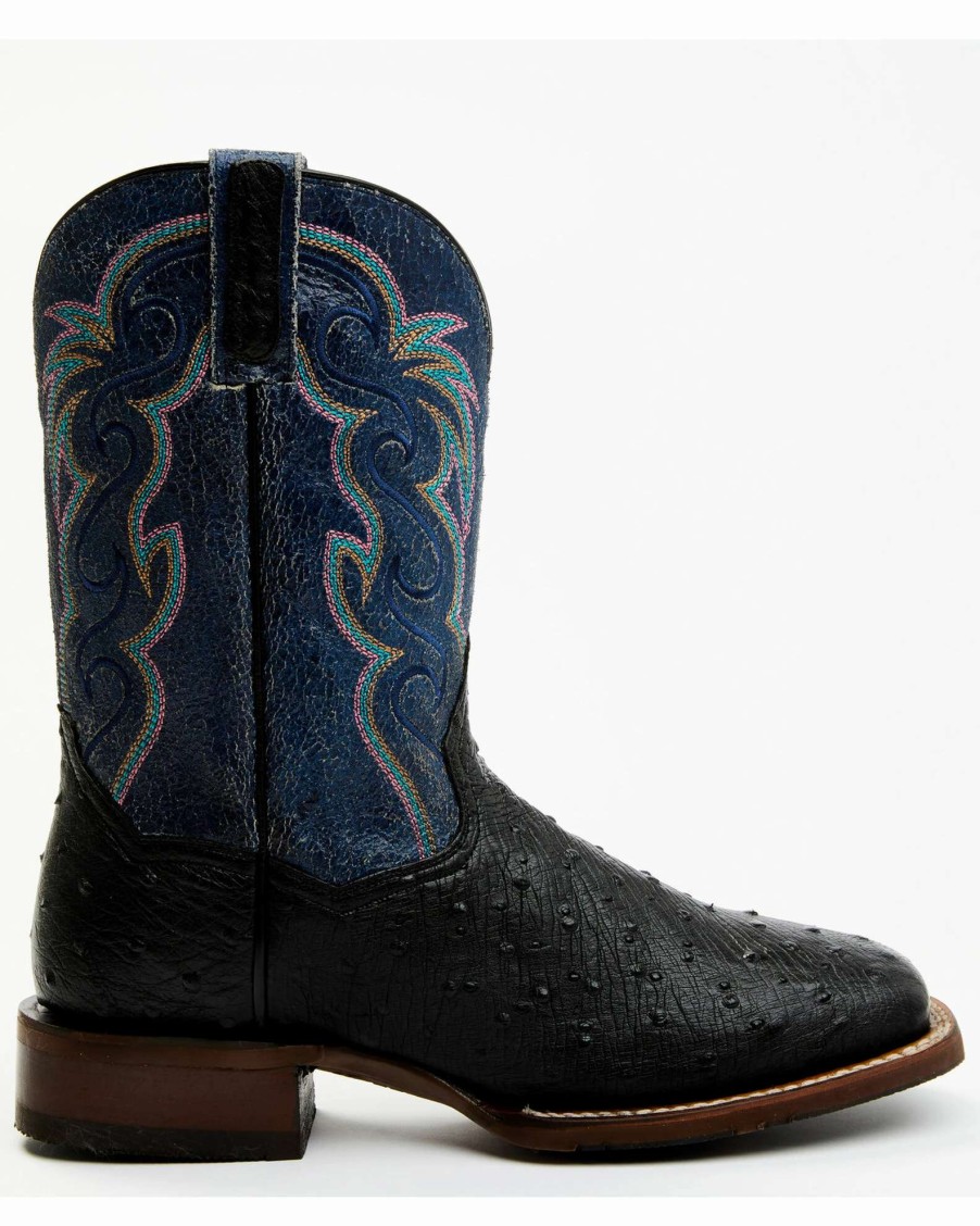 Boot * | Dan Post Men'S Exotic Full-Quill Ostrich Western Boots Broad Square Toe Black