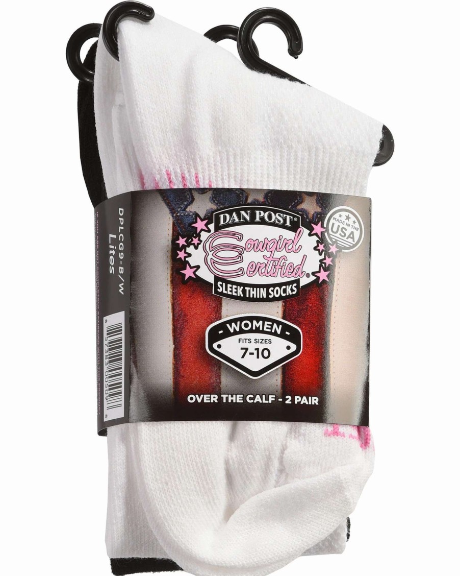 Sock * | Dan Post Women'S Cowgirl Certified Sleek Thin Socks Black And White Black/White