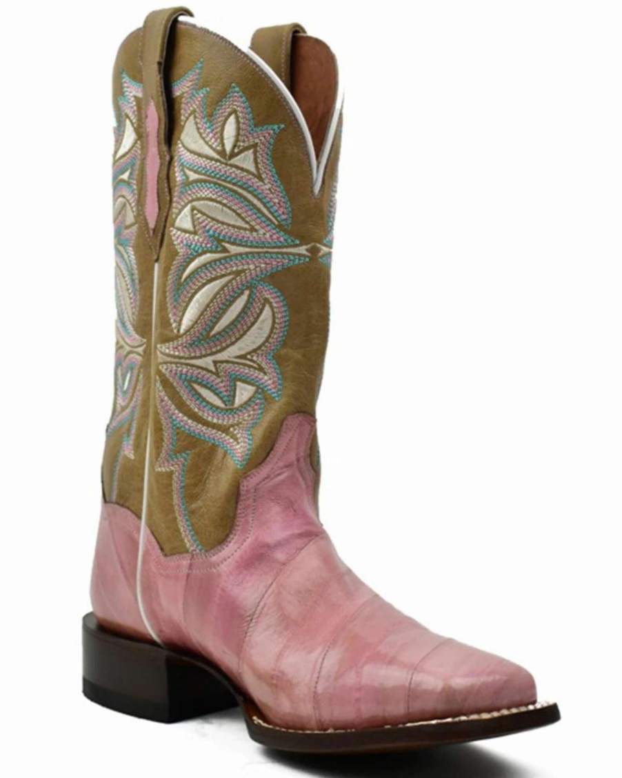 Boot * | Dan Post Women'S Eel Exotic Western Boots Broad Square Toe Pink