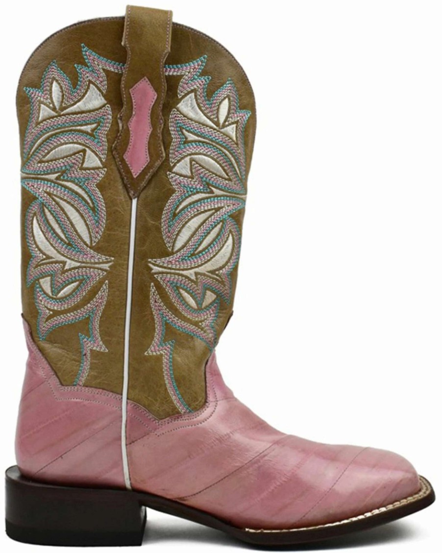 Boot * | Dan Post Women'S Eel Exotic Western Boots Broad Square Toe Pink