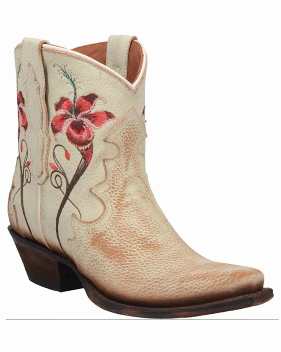 Boot * | Dan Post Women'S Rustic Flower Embroidery Western Booties Snip Toe Off White