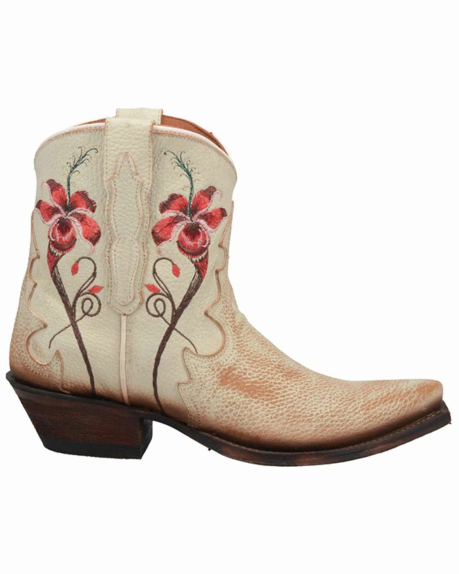 Boot * | Dan Post Women'S Rustic Flower Embroidery Western Booties Snip Toe Off White