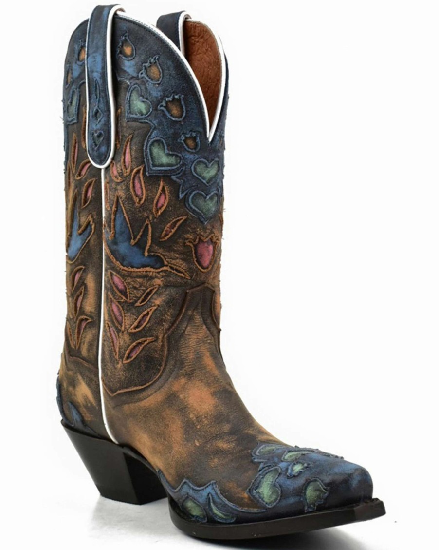 Boot * | Dan Post Women'S Humming Bird Heart And Floral Inlay Western Boots Snip Toe