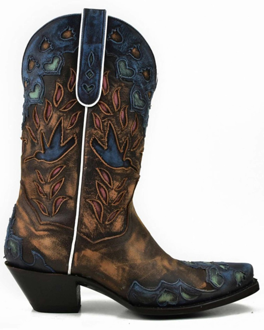 Boot * | Dan Post Women'S Humming Bird Heart And Floral Inlay Western Boots Snip Toe