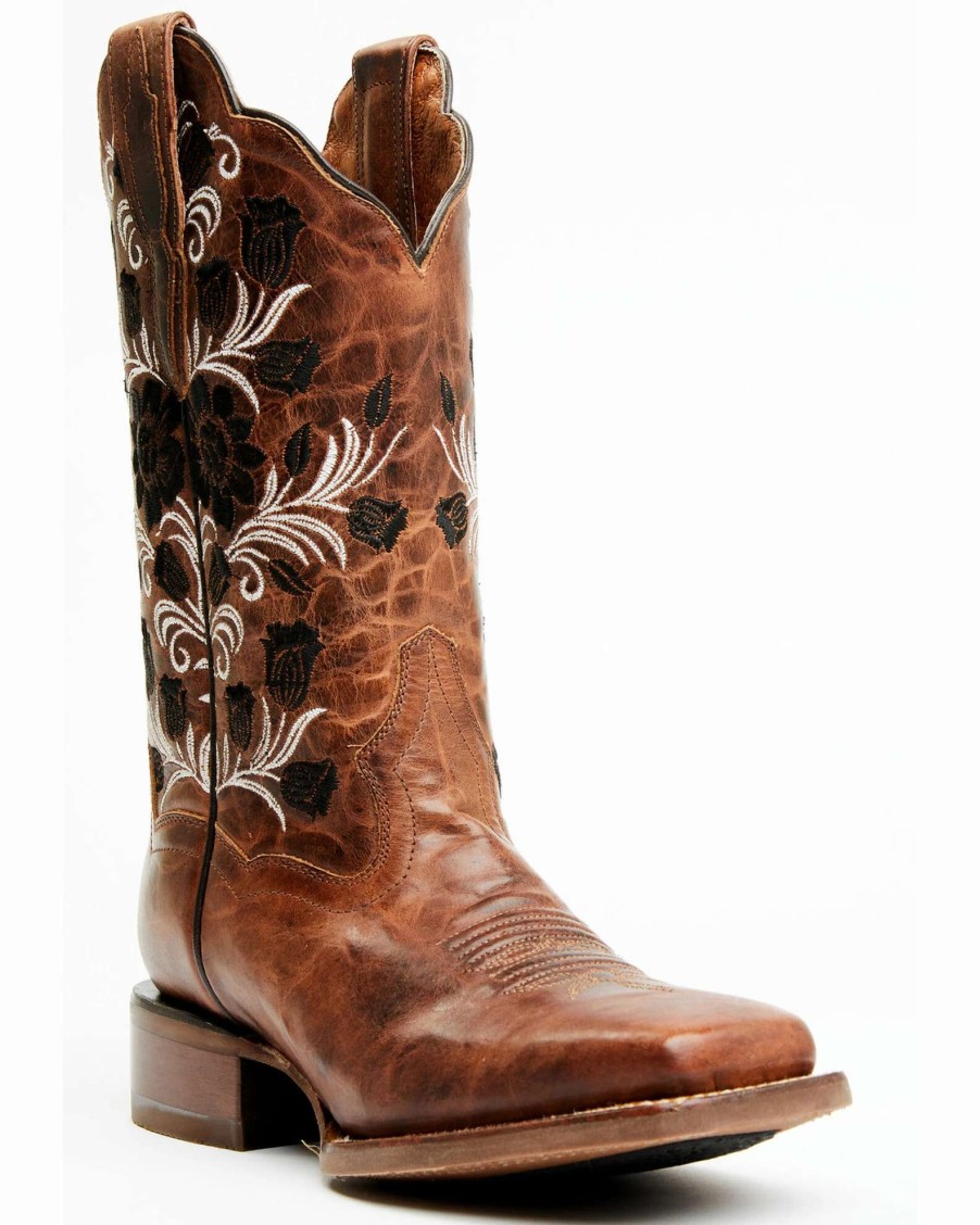 Boot * | Dan Post Women'S Athena Floral Embroidered Western Boots Broad Square Toe Tan