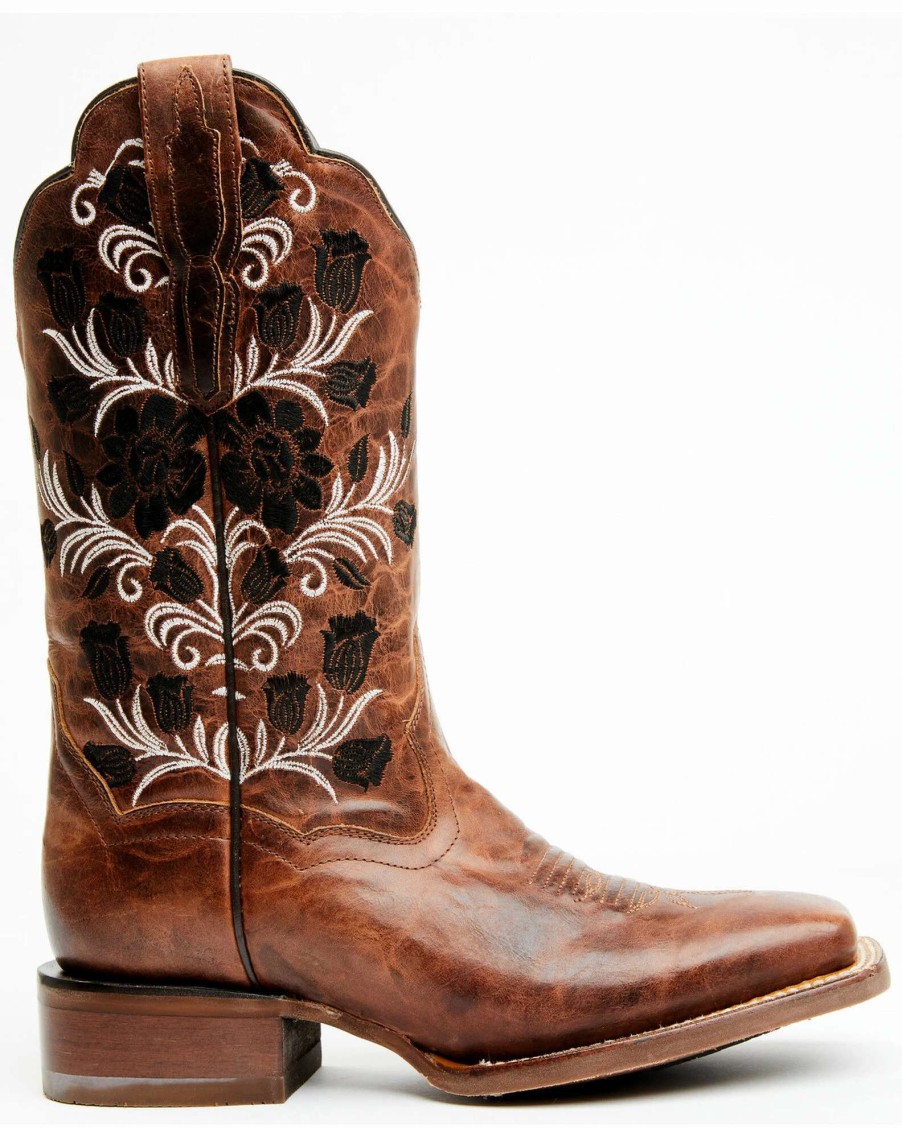 Boot * | Dan Post Women'S Athena Floral Embroidered Western Boots Broad Square Toe Tan