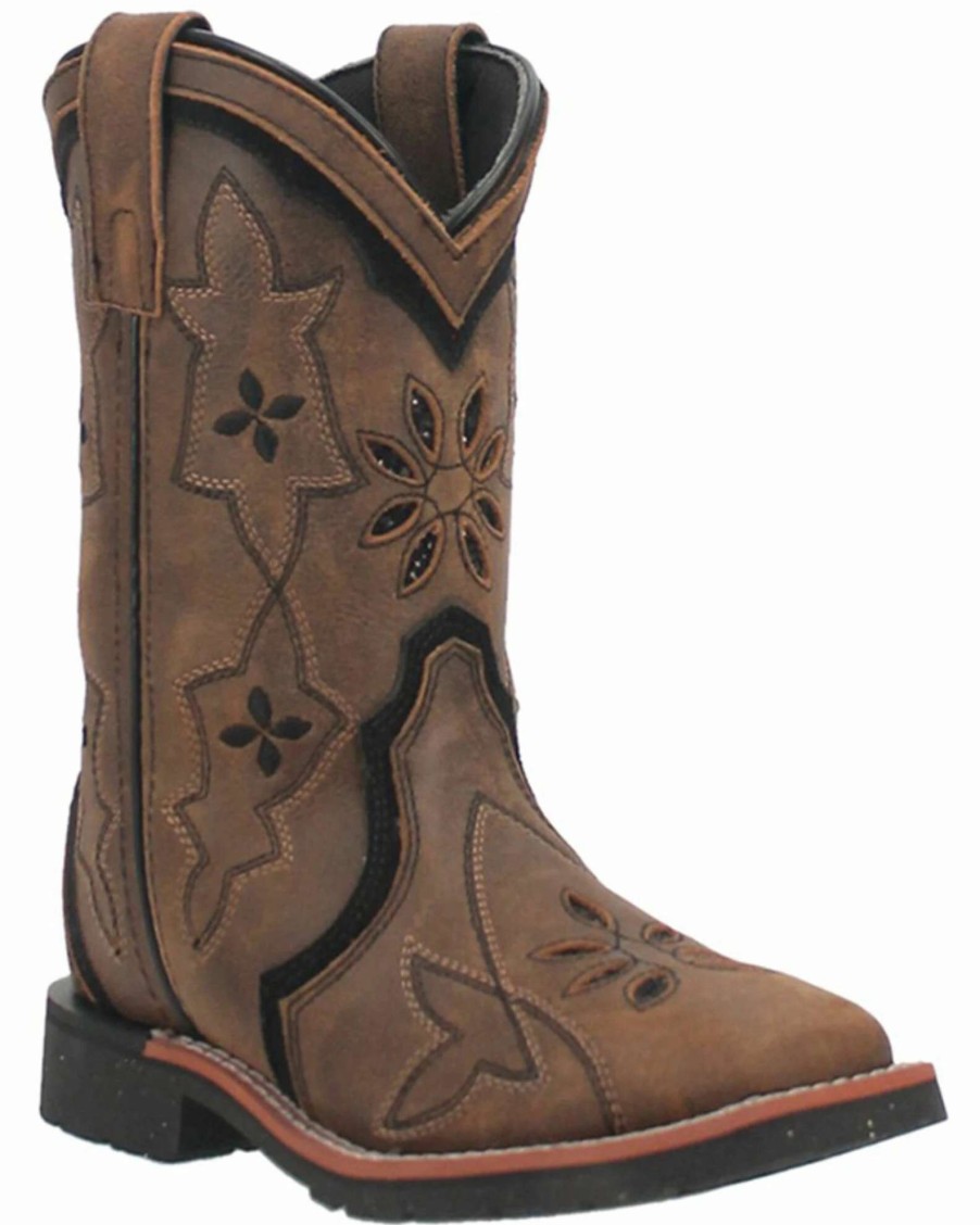 Boot * | Dan Post Girls' Posey Floral Inlay Western Boots Broad Square Toe