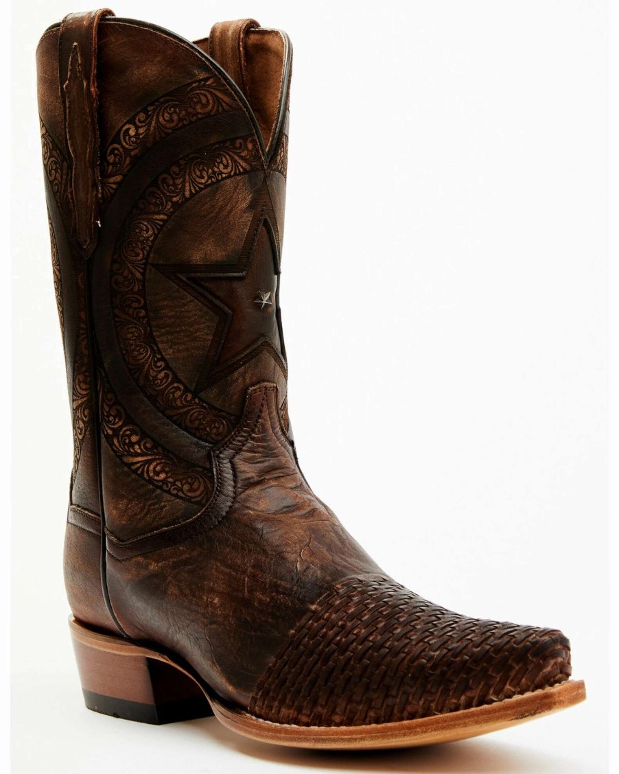 Boot * | Dan Post Men'S Embossed Star & Studded Basketweave Western Leather Boots Snip Toe Brown