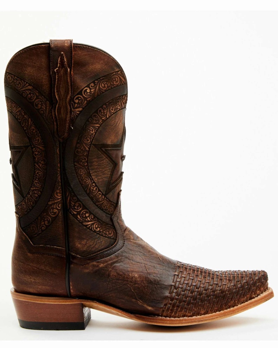 Boot * | Dan Post Men'S Embossed Star & Studded Basketweave Western Leather Boots Snip Toe Brown