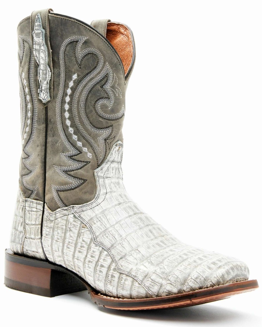 Boot * | Dan Post Men'S Charcoal Exotic Caiman Belly Western Boots Wide Square Toe Cream