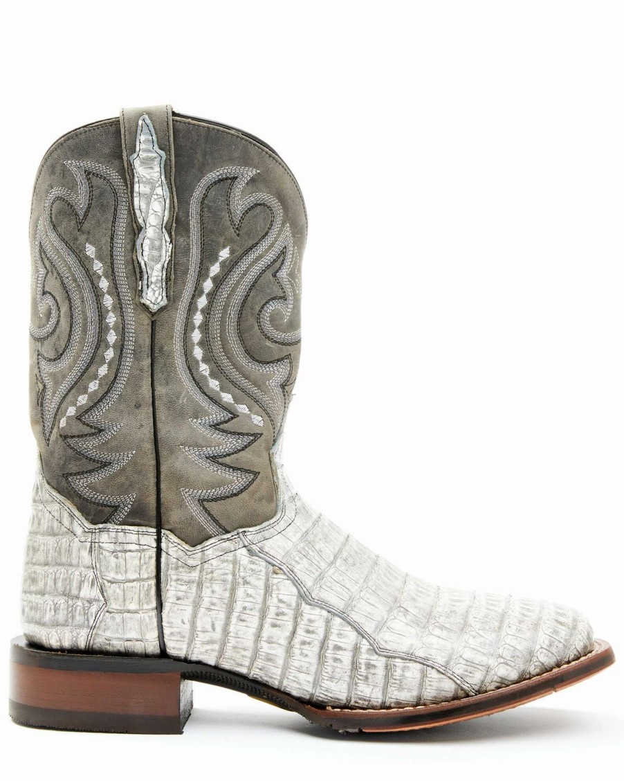 Boot * | Dan Post Men'S Charcoal Exotic Caiman Belly Western Boots Wide Square Toe Cream