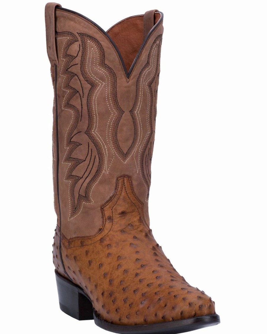 Boot * | Dan Post Men'S Full Quill Ostrich Tempe Western Boots Saddle Tan