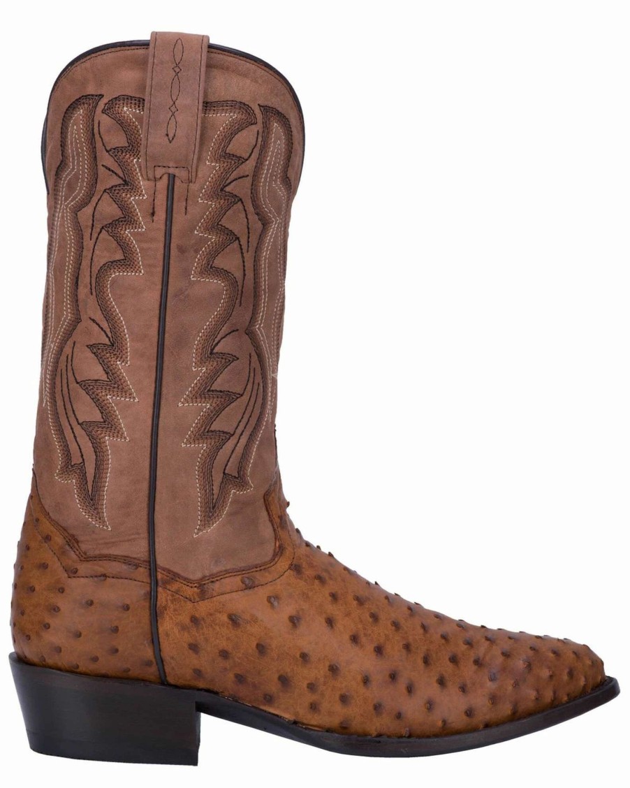 Boot * | Dan Post Men'S Full Quill Ostrich Tempe Western Boots Saddle Tan