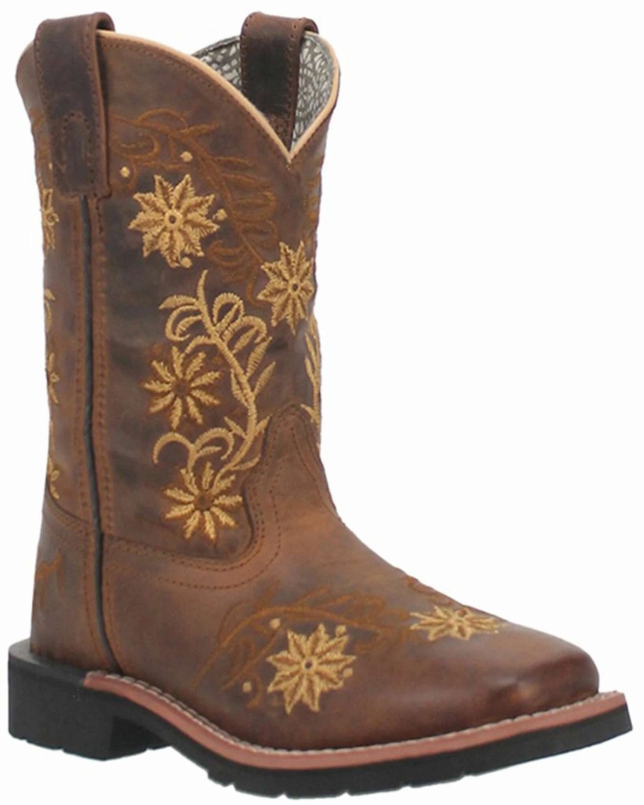 Boot * | Dan Post Girls' Gardenia Embroidered Floral Western Boots Broad Square Toe