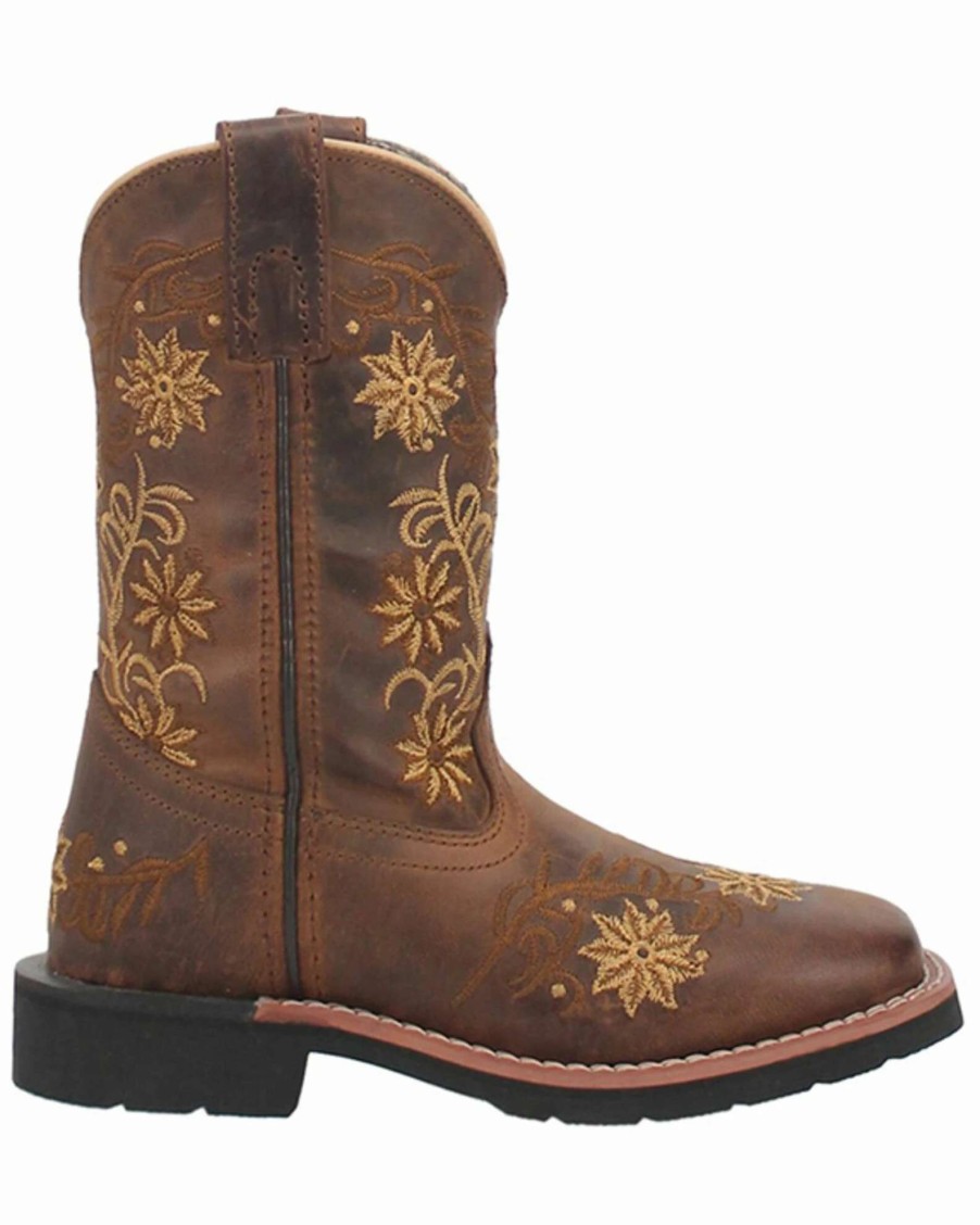 Boot * | Dan Post Girls' Gardenia Embroidered Floral Western Boots Broad Square Toe