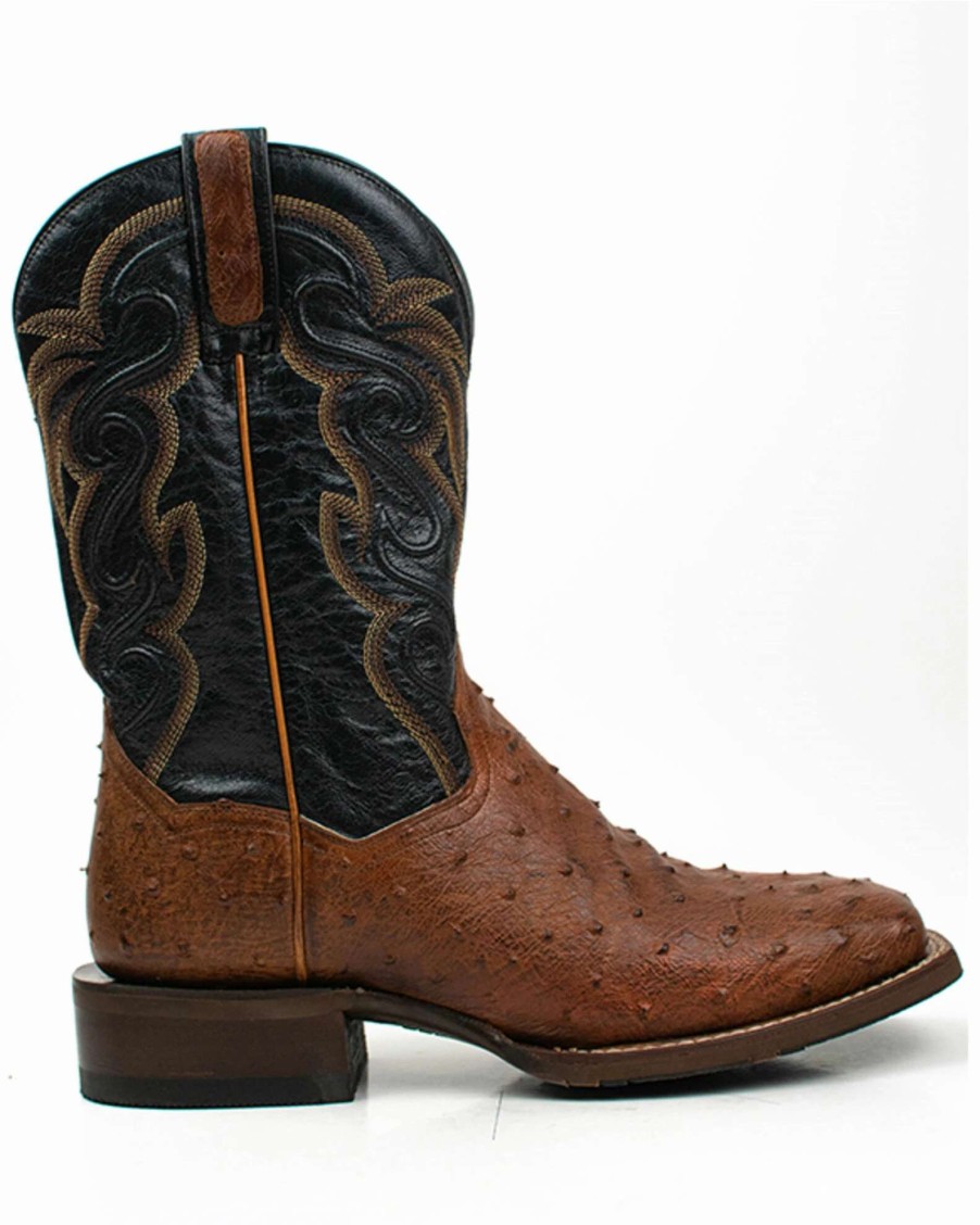 Boot * | Dan Post Men'S 11 Bay Apache Hand Quill Ostrich Exotic Western Boots Broad Square Toe