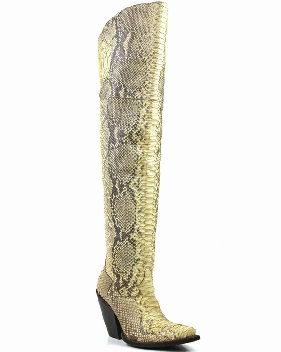 Boot * | Dan Post Women'S Natural Python Exotic Tall Western Boot Snip Toe