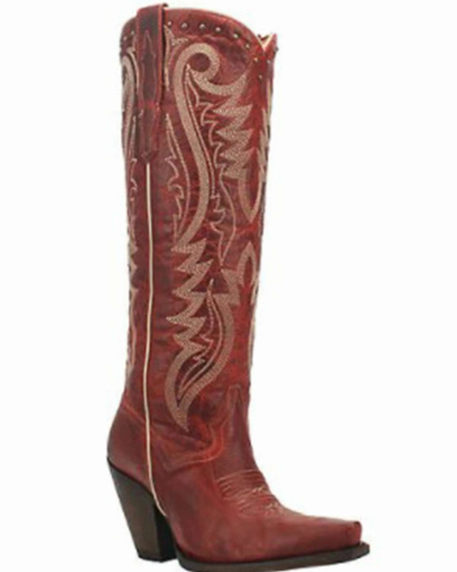 Boot * | Dan Post Women'S Red Marika Fancy Studded Leather Fashion Tall Boot Snip Toe