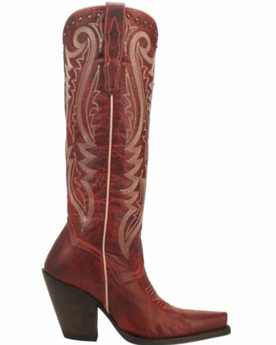 Boot * | Dan Post Women'S Red Marika Fancy Studded Leather Fashion Tall Boot Snip Toe