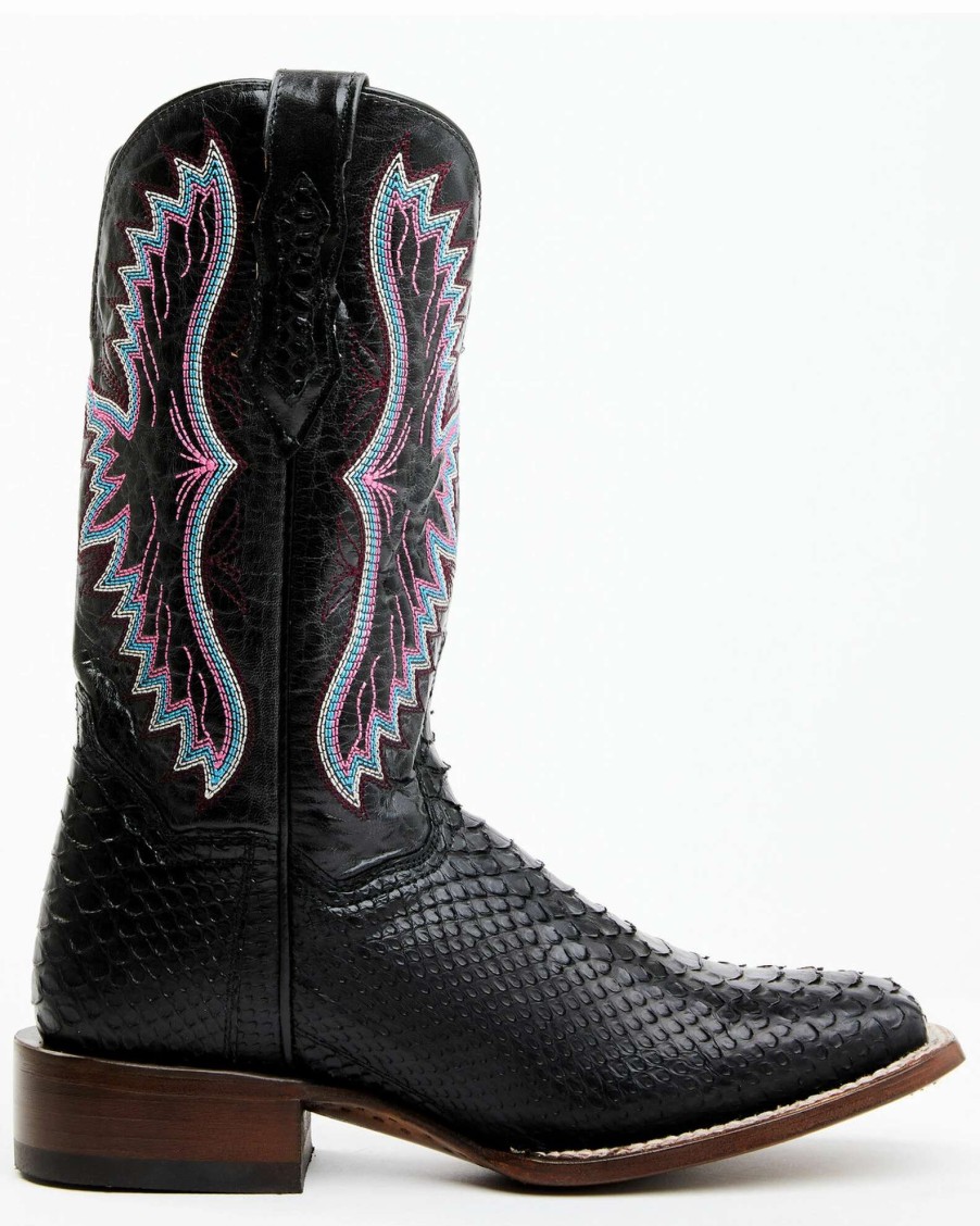 Boot * | Dan Post Women'S Back Cut Black Python Exotic Western Boot Broad Square Toe