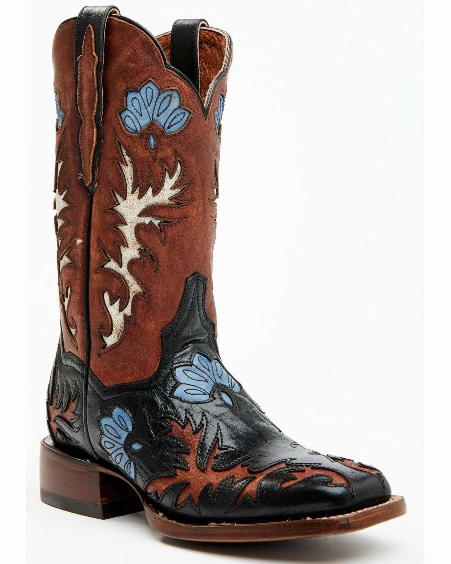 Boot * | Dan Post Women'S Tamarind Floral Leather Western Boots Broad Square Toe Black