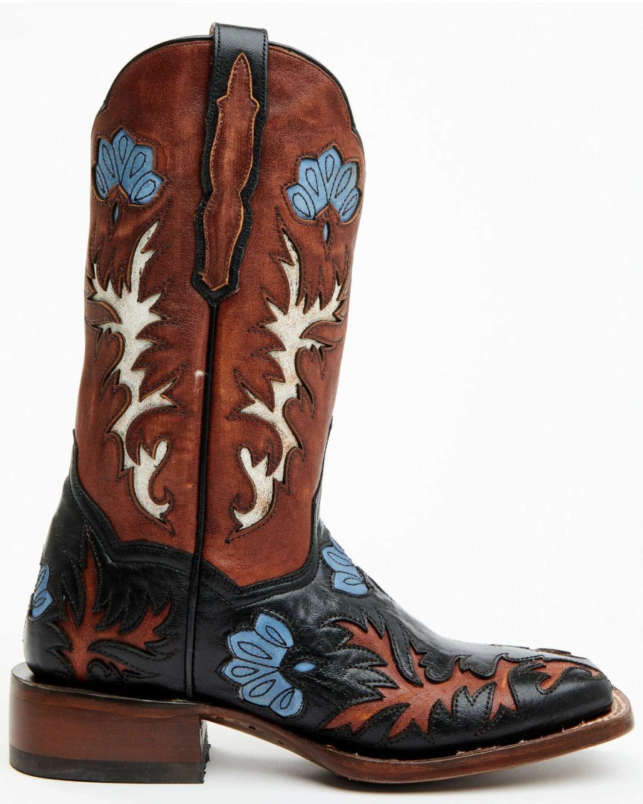 Boot * | Dan Post Women'S Tamarind Floral Leather Western Boots Broad Square Toe Black